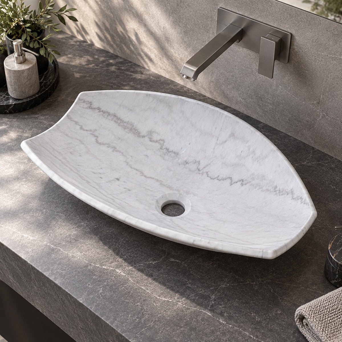 Sopio Venice Marble Vessel Sink, alternate countertop lifestyle angle
