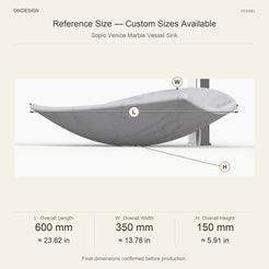 Sopio Venice Marble Vessel Sink reference overall dimensions in millimeters and inches