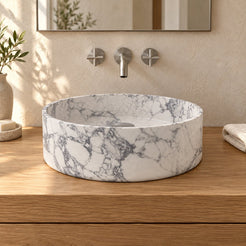 Sorana Arabescato Marble Vessel Sink — low frontal bathroom lifestyle