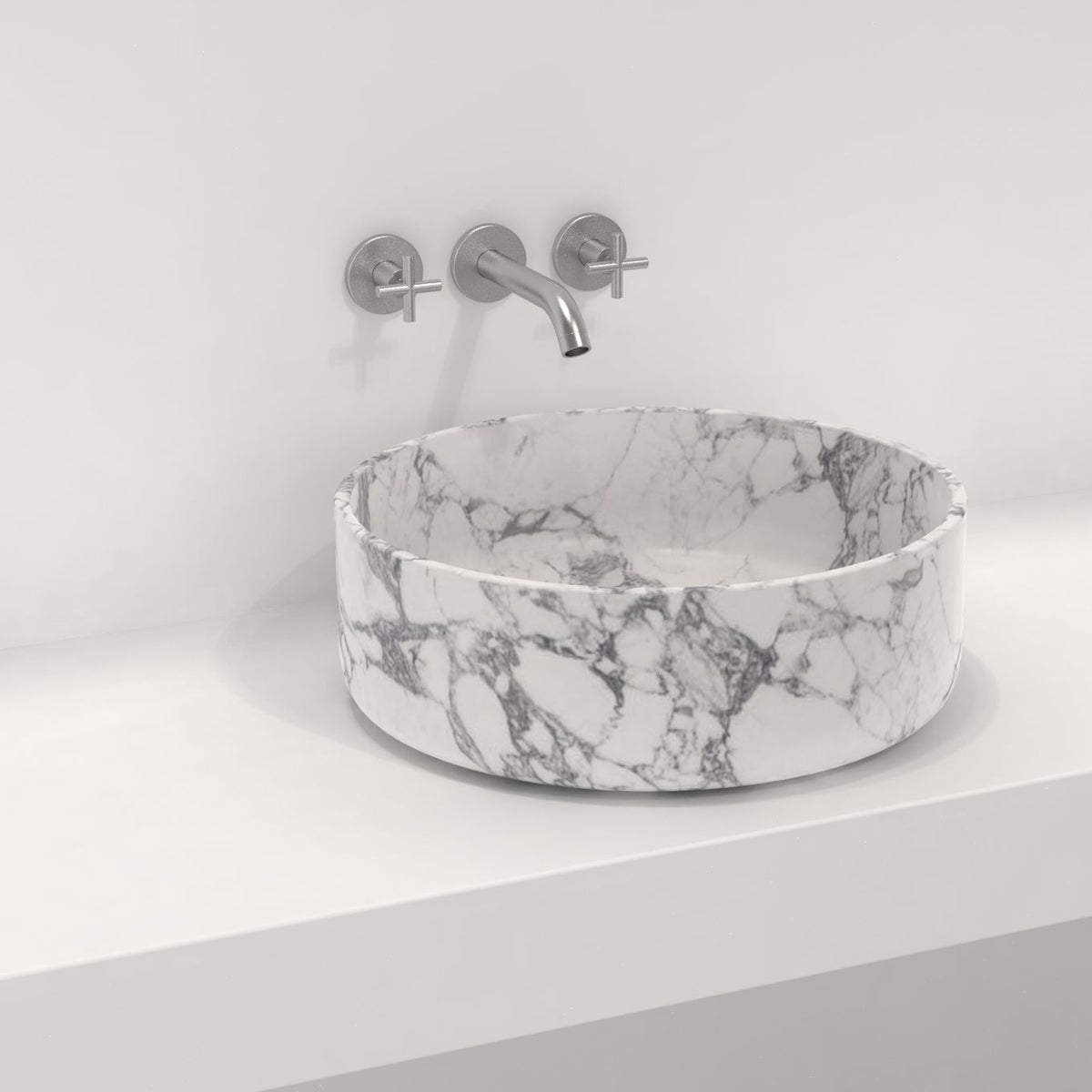 Sorana Arabescato Marble Vessel Sink, countertop hero lifestyle view