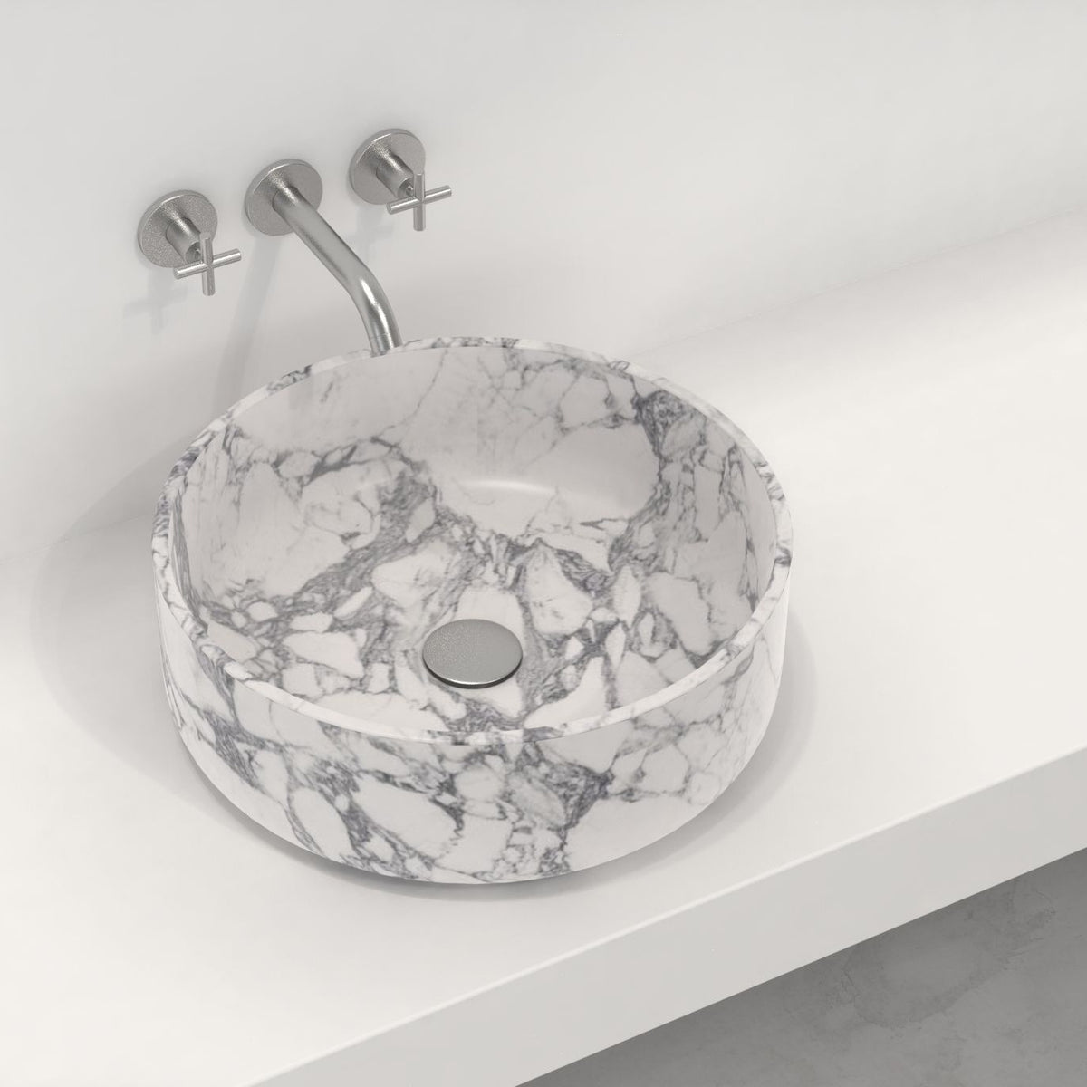 Sorana Arabescato Marble Vessel Sink, alternate countertop lifestyle angle