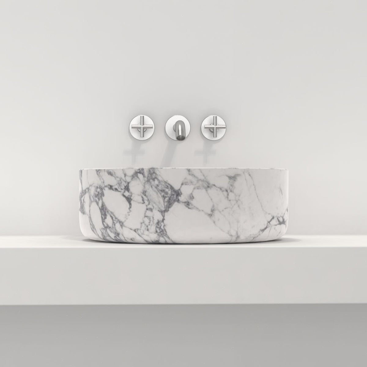 Sorana Arabescato Marble Vessel Sink, overall shape and side profile