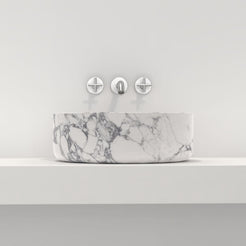 Sorana Arabescato Marble Vessel Sink, overall shape and side profile