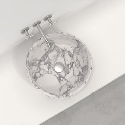 Sorana Arabescato Marble Vessel Sink, interior, rim and material detail