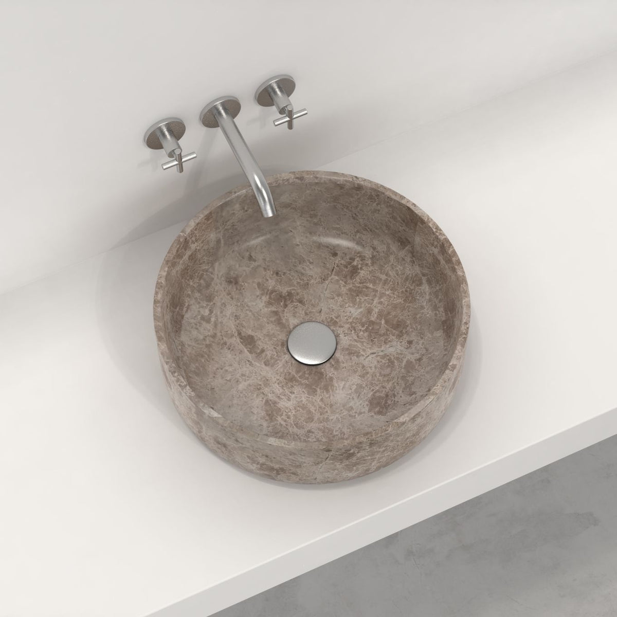 Sorana Dorata Marble Vessel Sink, interior, rim and material detail