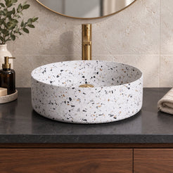 Sorana Sky Terrazzo Vessel Sink — low frontal bathroom lifestyle