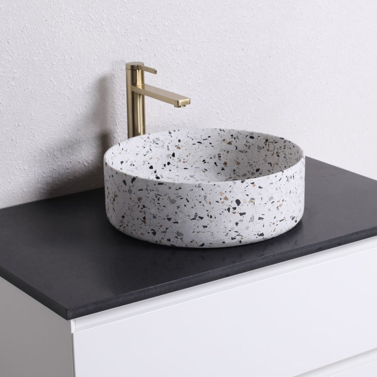 Sorana Sky Terrazzo Vessel Sink, countertop hero lifestyle view