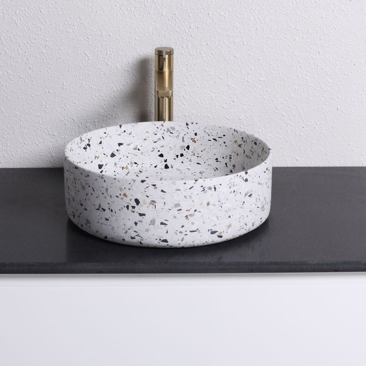 Sorana Sky Terrazzo Vessel Sink, interior, rim and material detail