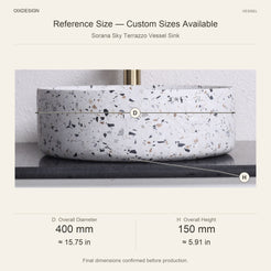 Sorana Sky Terrazzo Vessel Sink reference overall dimensions in millimeters and inches