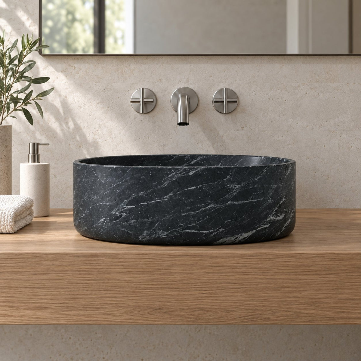 Sorana Verderio Marble Vessel Sink — low frontal bathroom lifestyle