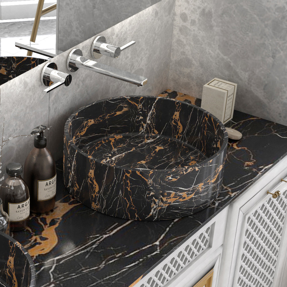 Soraya Galaxy Marble Vessel Sink, countertop hero lifestyle view