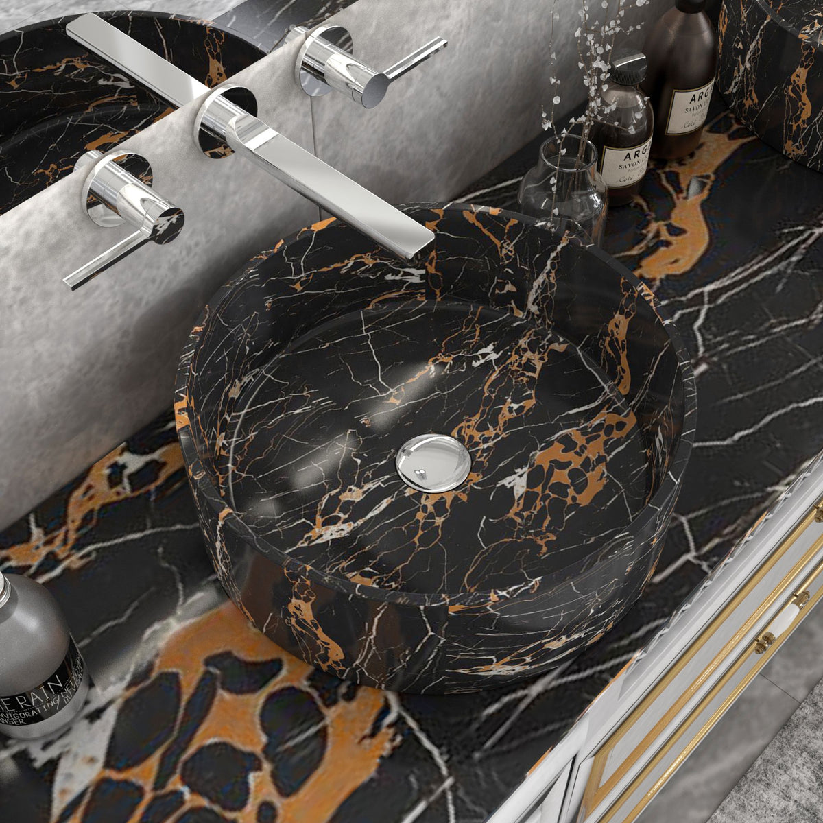 Soraya Galaxy Marble Vessel Sink, second countertop lifestyle setting