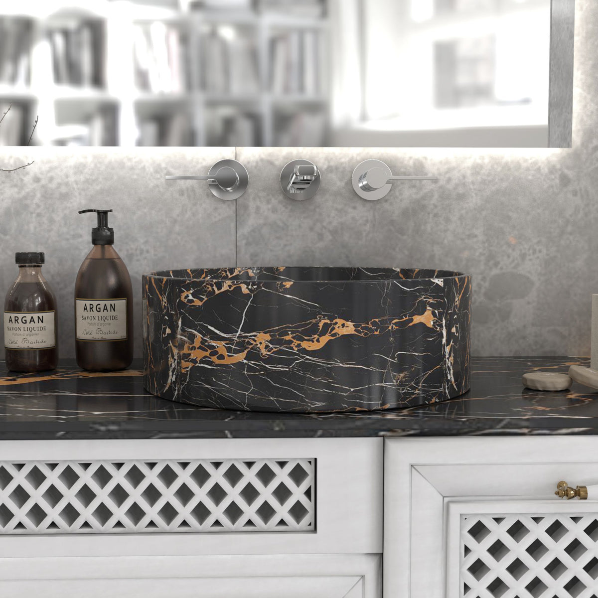 Soraya Galaxy Marble Vessel Sink, overall shape and side profile