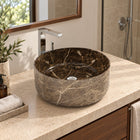 Sorcha Marocca Marble Vessel Sink — three-quarter bathroom lifestyle