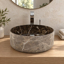 Sorcha Marocca Marble Vessel Sink — low frontal bathroom lifestyle