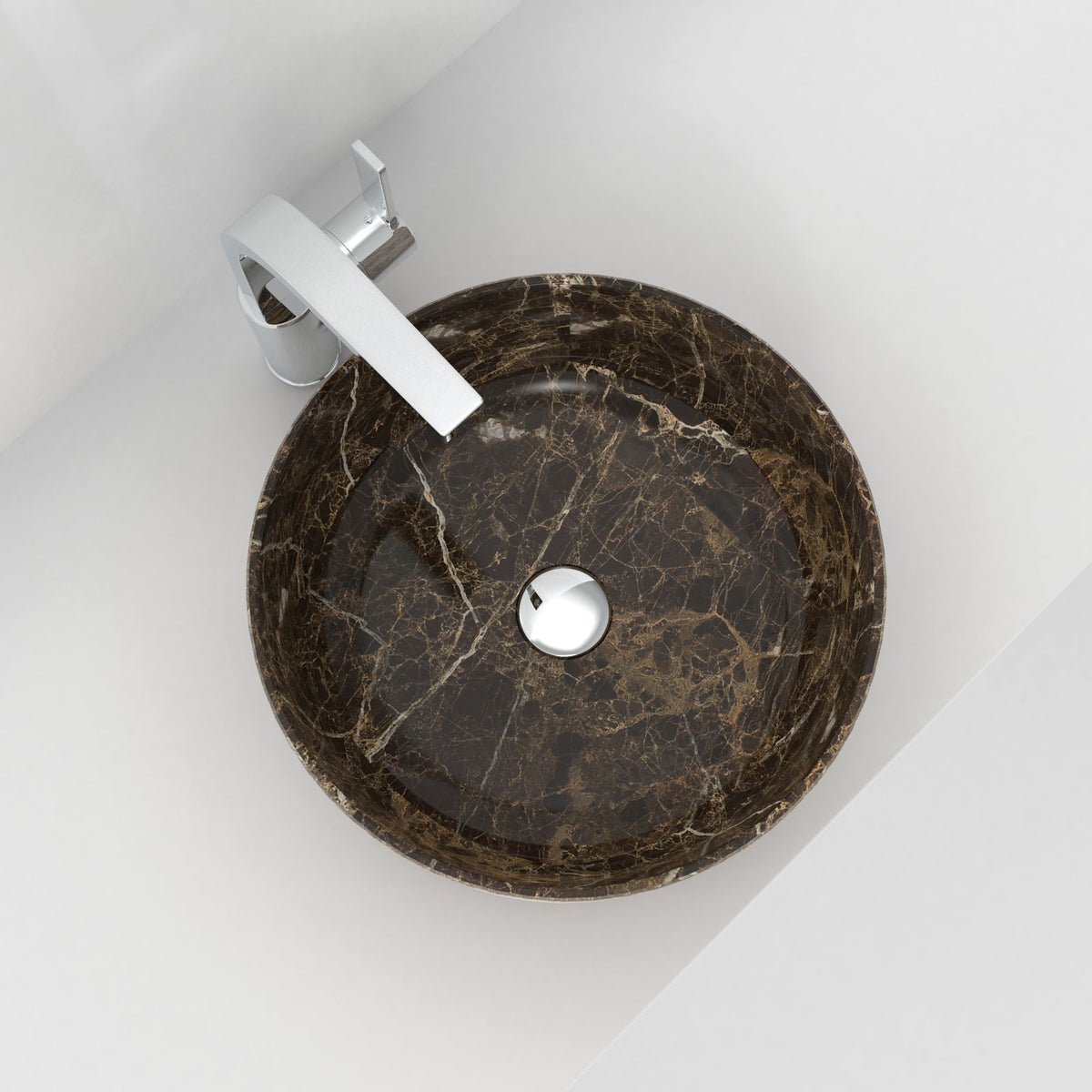 Sorcha Marocca Marble Vessel Sink, interior, rim and material detail