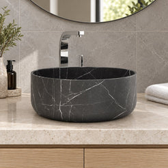 Sorcha Portoro Marble Vessel Sink — low frontal bathroom lifestyle
