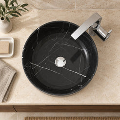 Sorcha Portoro Marble Vessel Sink — overhead bathroom lifestyle