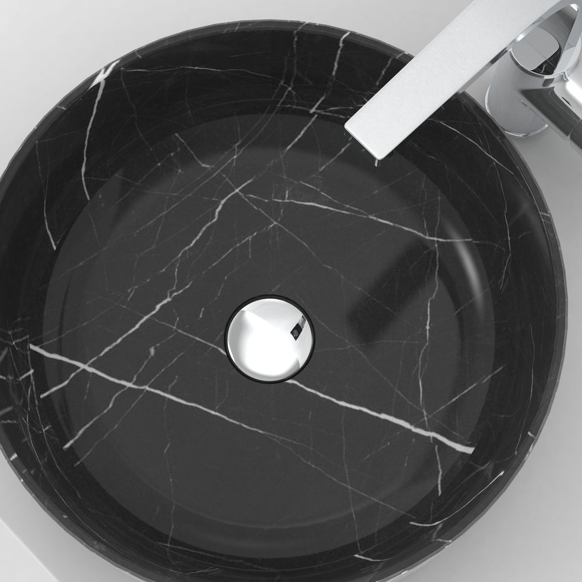 Sorcha Portoro Marble Vessel Sink, interior, rim and material detail