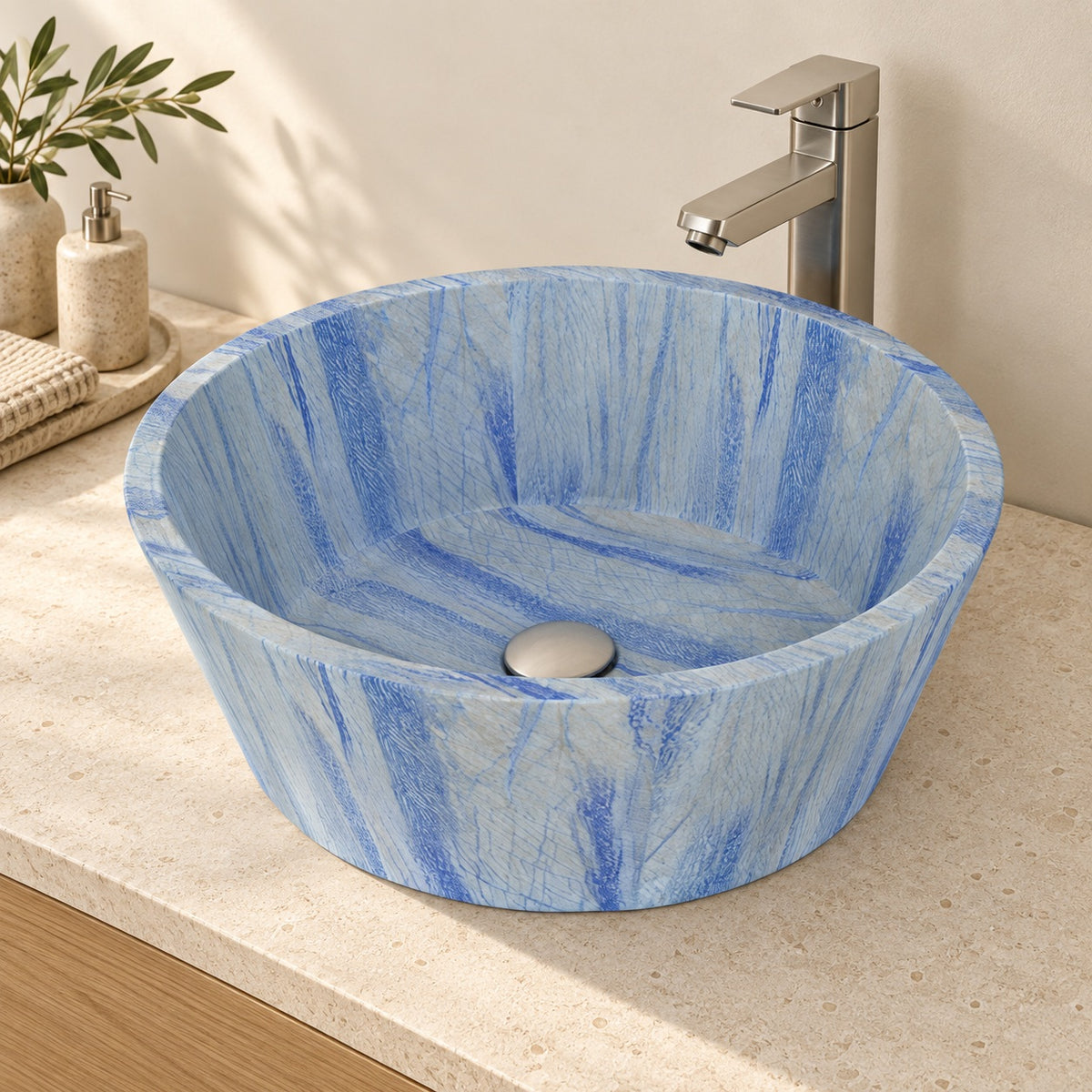 Souri Azura Blue Quartzite Vessel Sink, countertop hero lifestyle view