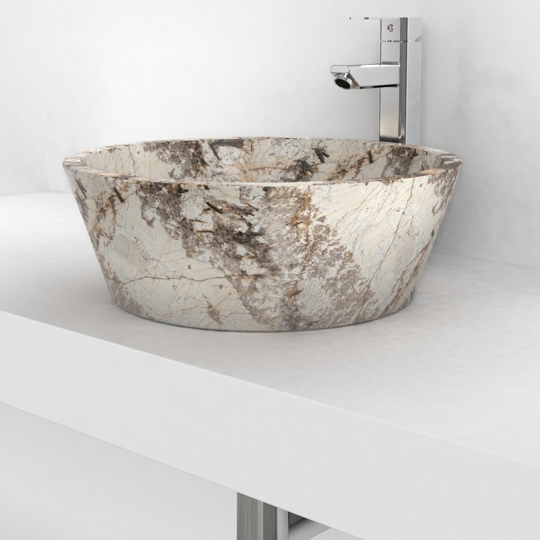 Souri Pandora Blanc Quartzite Vessel Sink, second countertop lifestyle setting