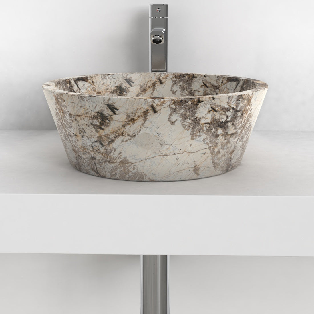 Souri Pandora Blanc Quartzite Vessel Sink, overall shape and side profile