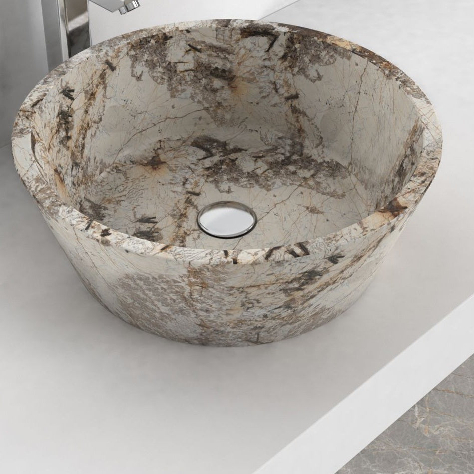 Souri Pandora Blanc Quartzite Vessel Sink, interior, rim and material detail