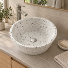 Souri White Terrazzo Vessel Sink — three-quarter bathroom lifestyle