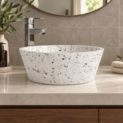 Souri White Terrazzo Vessel Sink — low frontal bathroom lifestyle