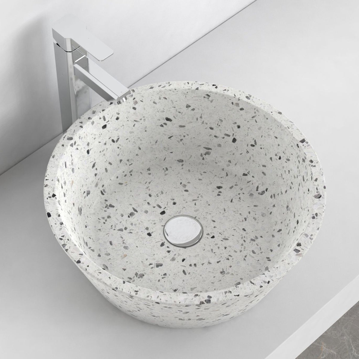Souri White Terrazzo Vessel Sink, countertop hero lifestyle view
