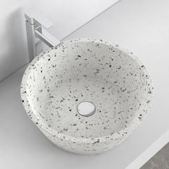 Souri White Terrazzo Vessel Sink, countertop hero lifestyle view