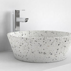 Souri White Terrazzo Vessel Sink, second countertop lifestyle setting