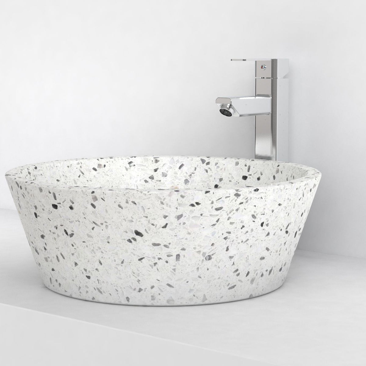 Souri White Terrazzo Vessel Sink, alternate countertop lifestyle angle