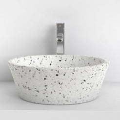 Souri White Terrazzo Vessel Sink, overall shape and side profile