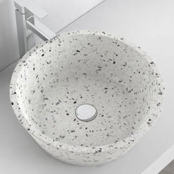Souri White Terrazzo Vessel Sink, interior, rim and material detail