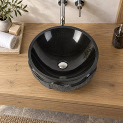 Sparrow Neroco Stone Vessel Sink — overhead bathroom lifestyle