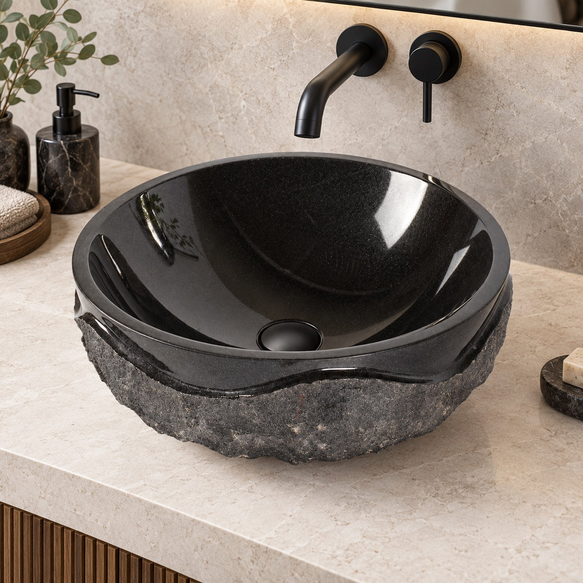 Sparrow Neroco Stone Vessel Sink, alternate countertop lifestyle angle