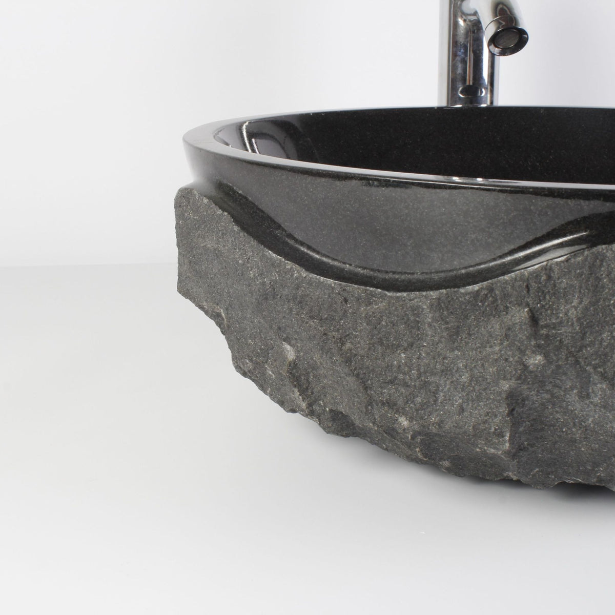 Sparrow Neroco Stone Vessel Sink, rough exterior and polished rim detail