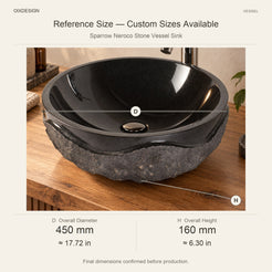 Sparrow Neroco Stone Vessel Sink reference overall dimensions in millimeters and inches