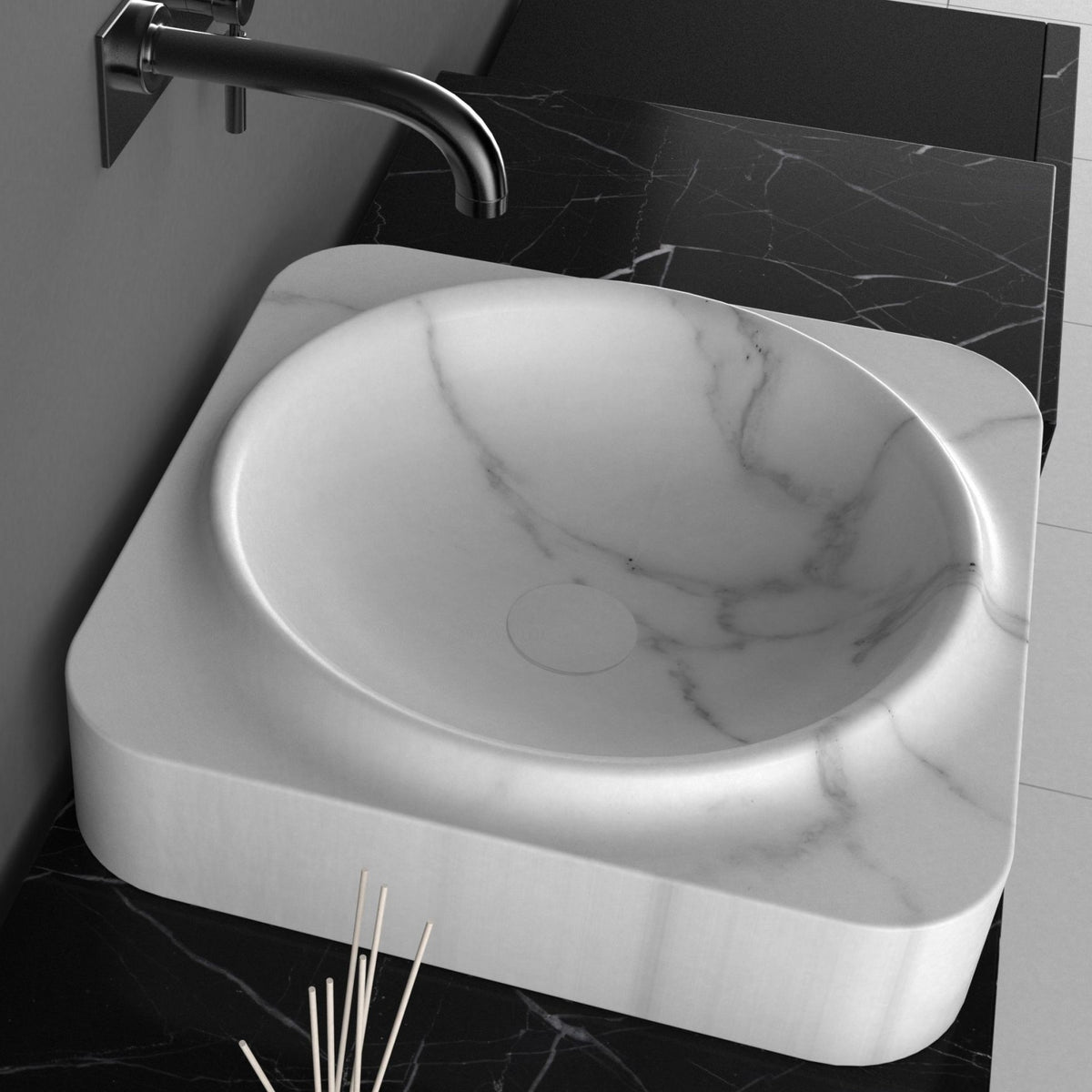 Spencer Arabescato Marble Vessel Sink, countertop hero lifestyle view