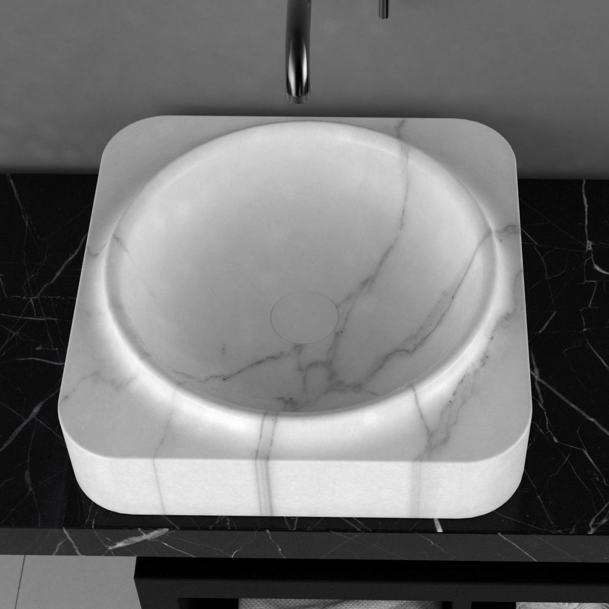 Spencer Arabescato Marble Vessel Sink, second countertop lifestyle setting