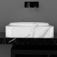 Spencer Arabescato Marble Vessel Sink, overall shape and side profile