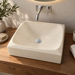 Spezala Botticino Marble Vessel Sink, alternate countertop lifestyle angle