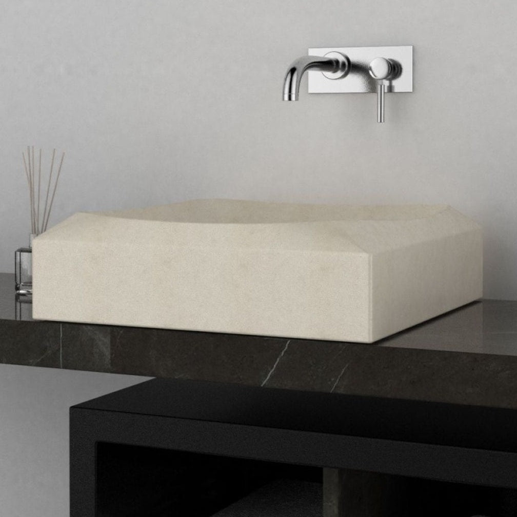 Spezala Botticino Marble Vessel Sink, overall shape and side profile