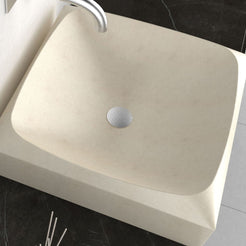 Spezala Botticino Marble Vessel Sink, interior, rim and material detail