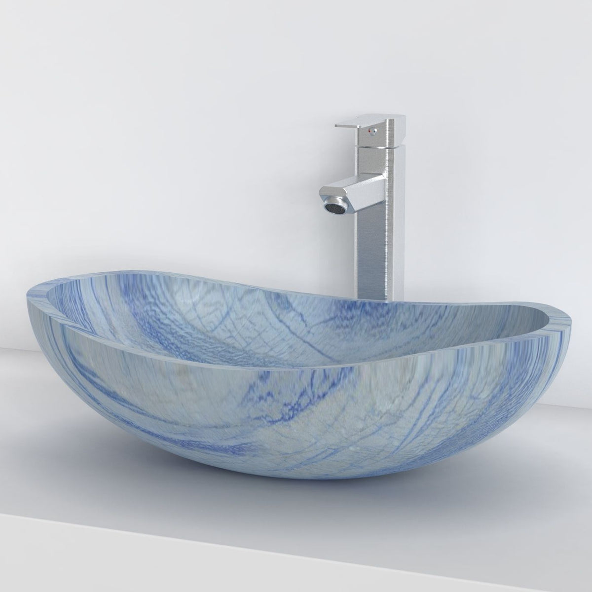 Spirit Azura Blue Quartzite Vessel Sink, interior, rim and material detail