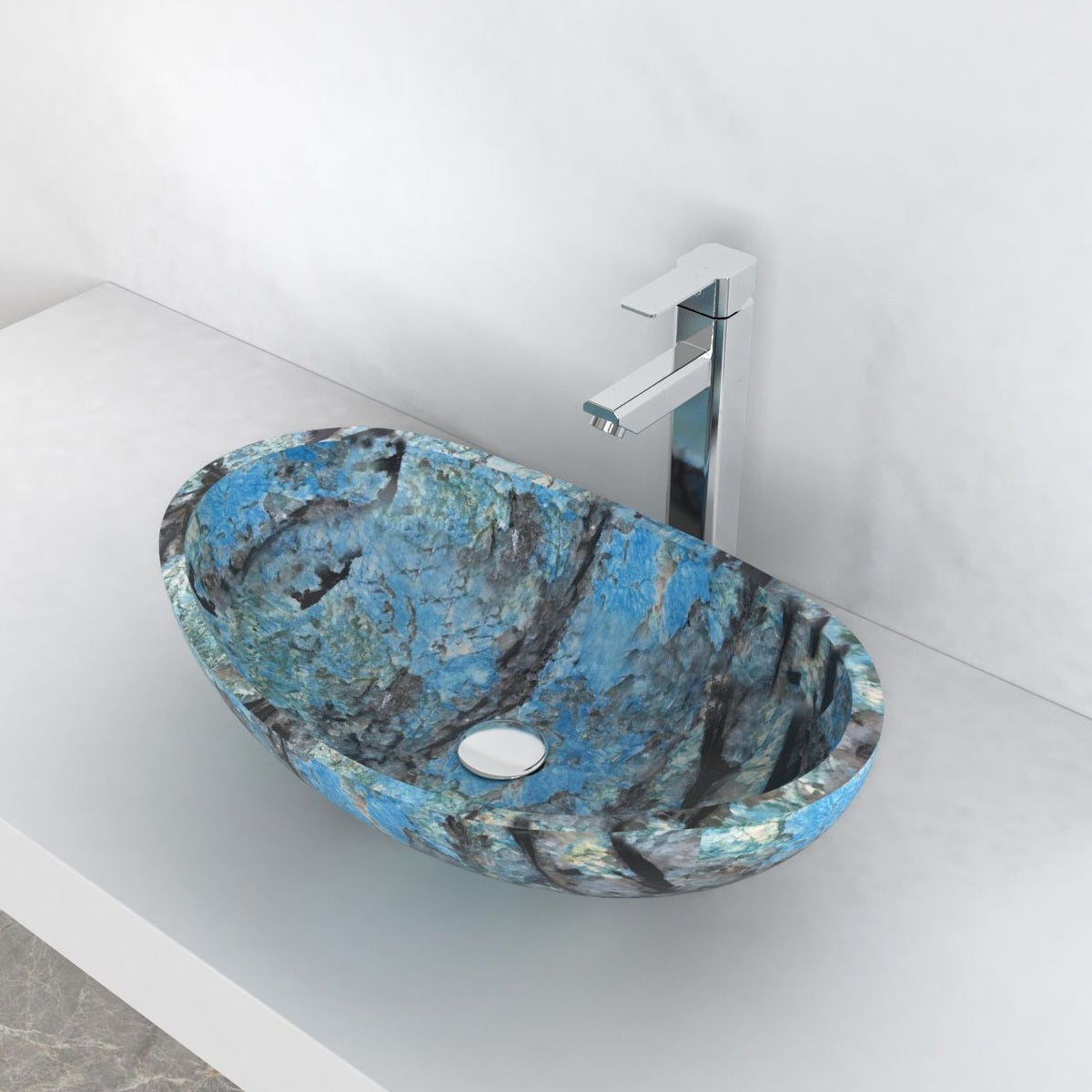 Spirit Danube Blue Quartzite Vessel Sink, alternate countertop lifestyle angle