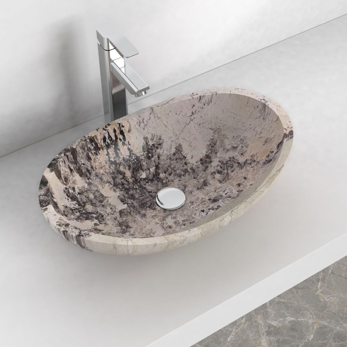 Spirit Pandora Blanc Quartzite Vessel Sink, interior, rim and material detail