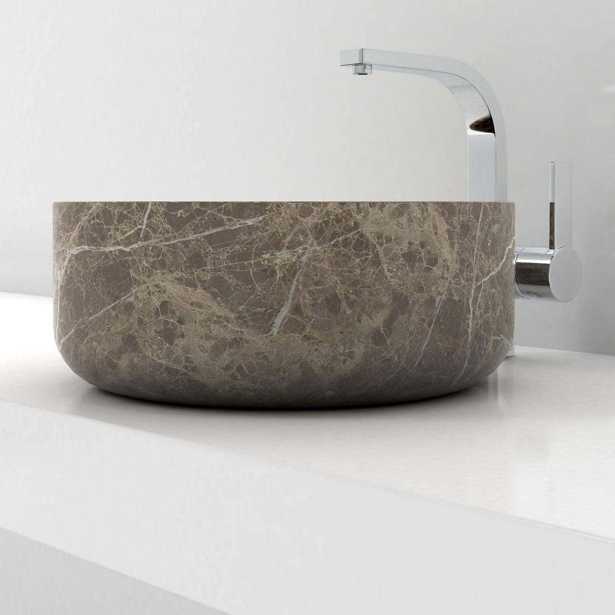 Sorcha Marocca Marble Vessel Sink, overall shape and side profile
