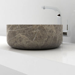 Sorcha Marocca Marble Vessel Sink, overall shape and side profile